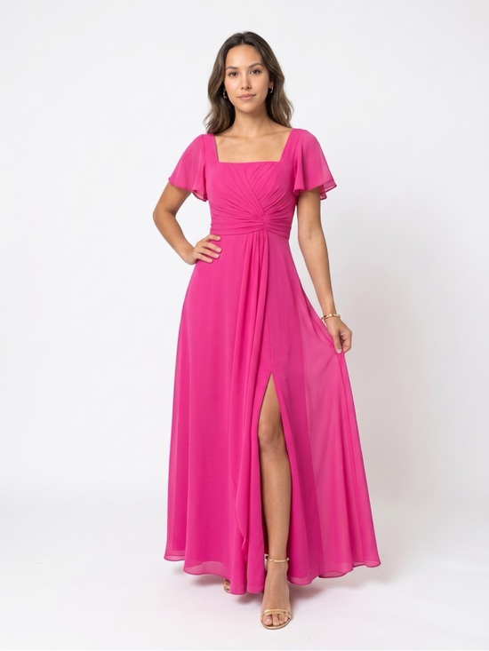 No Brand Dresses & Skirts - Hot Pink Chiffon Maxi Dress Size 8 NWT Bridesmaid Wedding Guest Side Slit